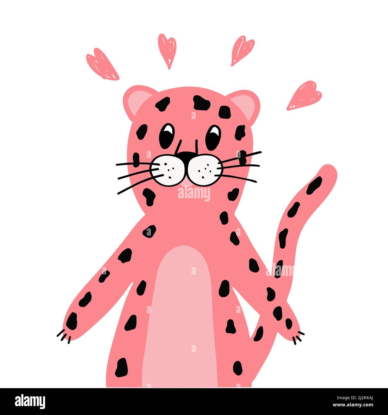 Cute pink panther. Poster or postcard design. Flat vector illustration. Pink Panther Day Stock