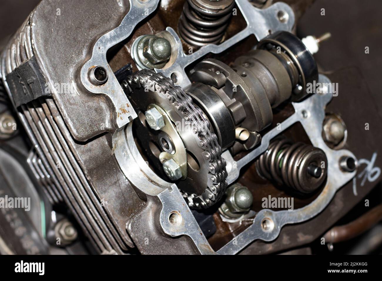 Motorcycle engine repair Servicing or cleaning Stock Photo
