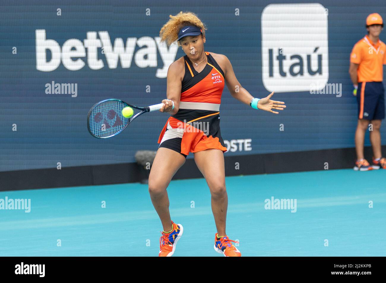 Miami Gardens, USA. 02nd Apr, 2022. Naomi Osaka (JPN) vs Iga Swiatek (POL) during the world tennis tournament at the 2022 Miami Open powered by Itau. Women Final 2022. Score: 4-6, 0-6. Winner: Iga Swiatek. Credit: Yaroslav Sabitov/YES Market Media/Alamy Live News Stock Photo