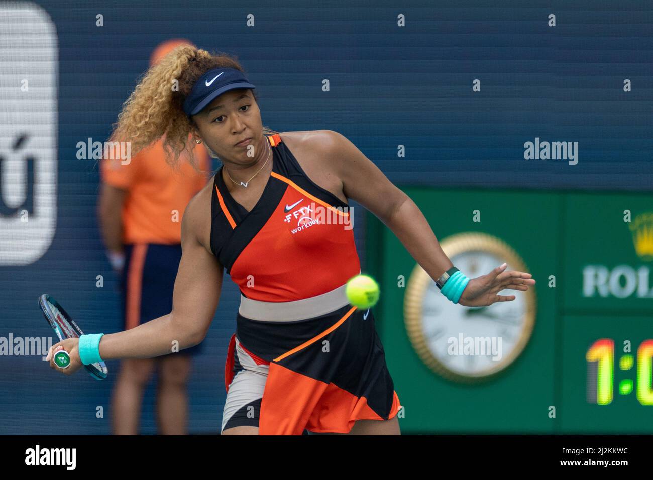 Miami Gardens, USA. 02nd Apr, 2022. Naomi Osaka (JPN) vs Iga Swiatek (POL) during the world tennis tournament at the 2022 Miami Open powered by Itau. Women Final 2022. Score: 4-6, 0-6. Winner: Iga Swiatek. Credit: Yaroslav Sabitov/YES Market Media/Alamy Live News Stock Photo