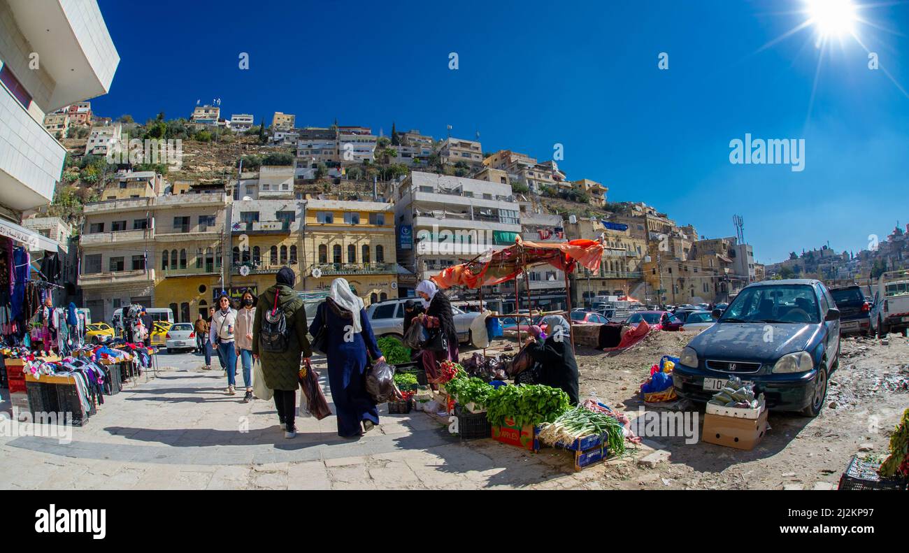 Vegetable market in As-Salt in Jordan very crowded and very cheap 22 November 2022 Stock Photo
