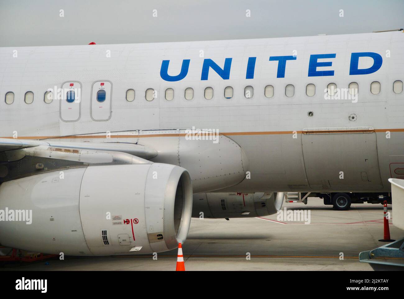 United airlines jet at gate at La Guardia airport in New York Stock