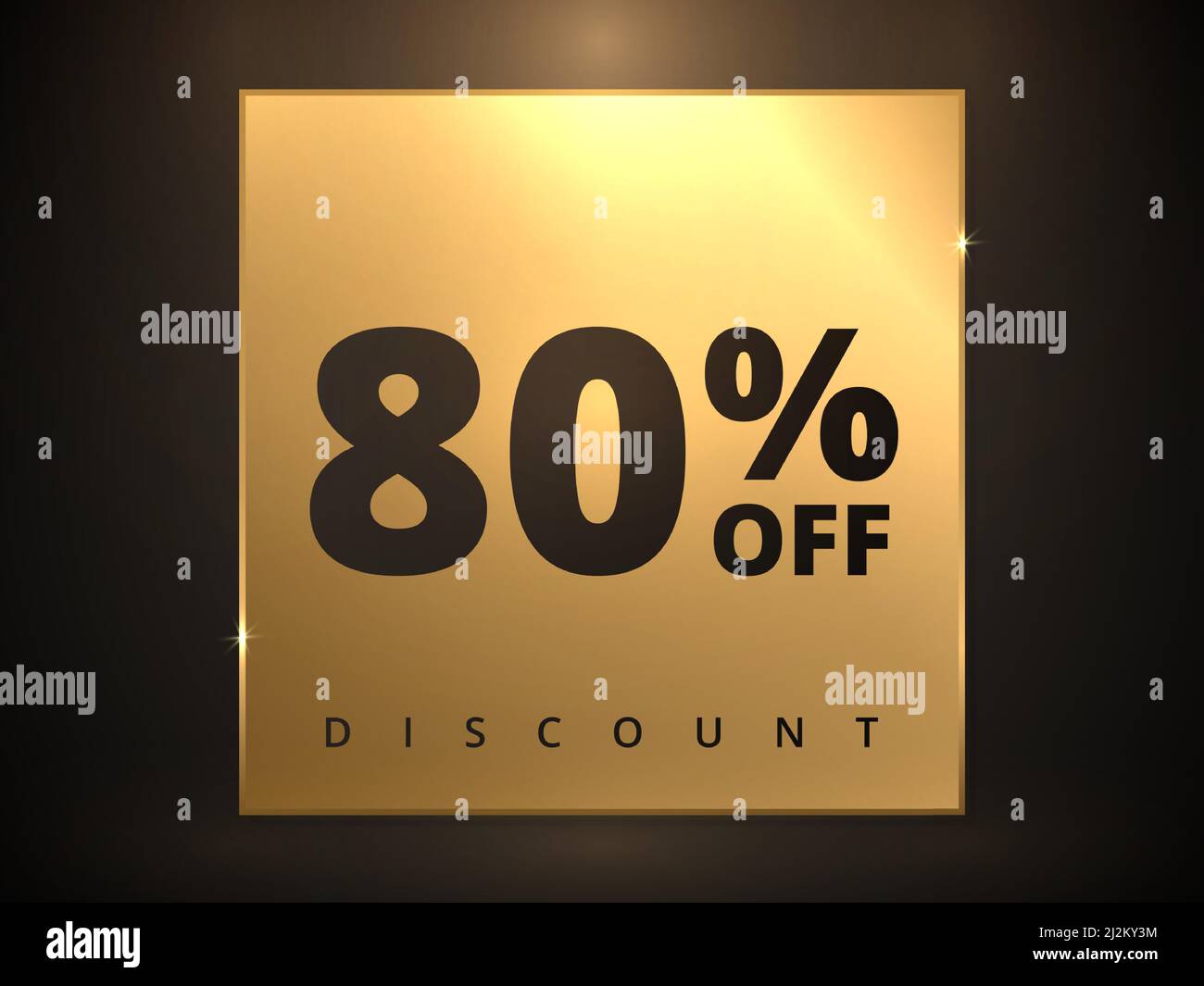 80 off discount banner. Special offer sale 80 percent off. Sale discount offer. Luxury promotion banner eighty percent discount in golden square Stock Vector