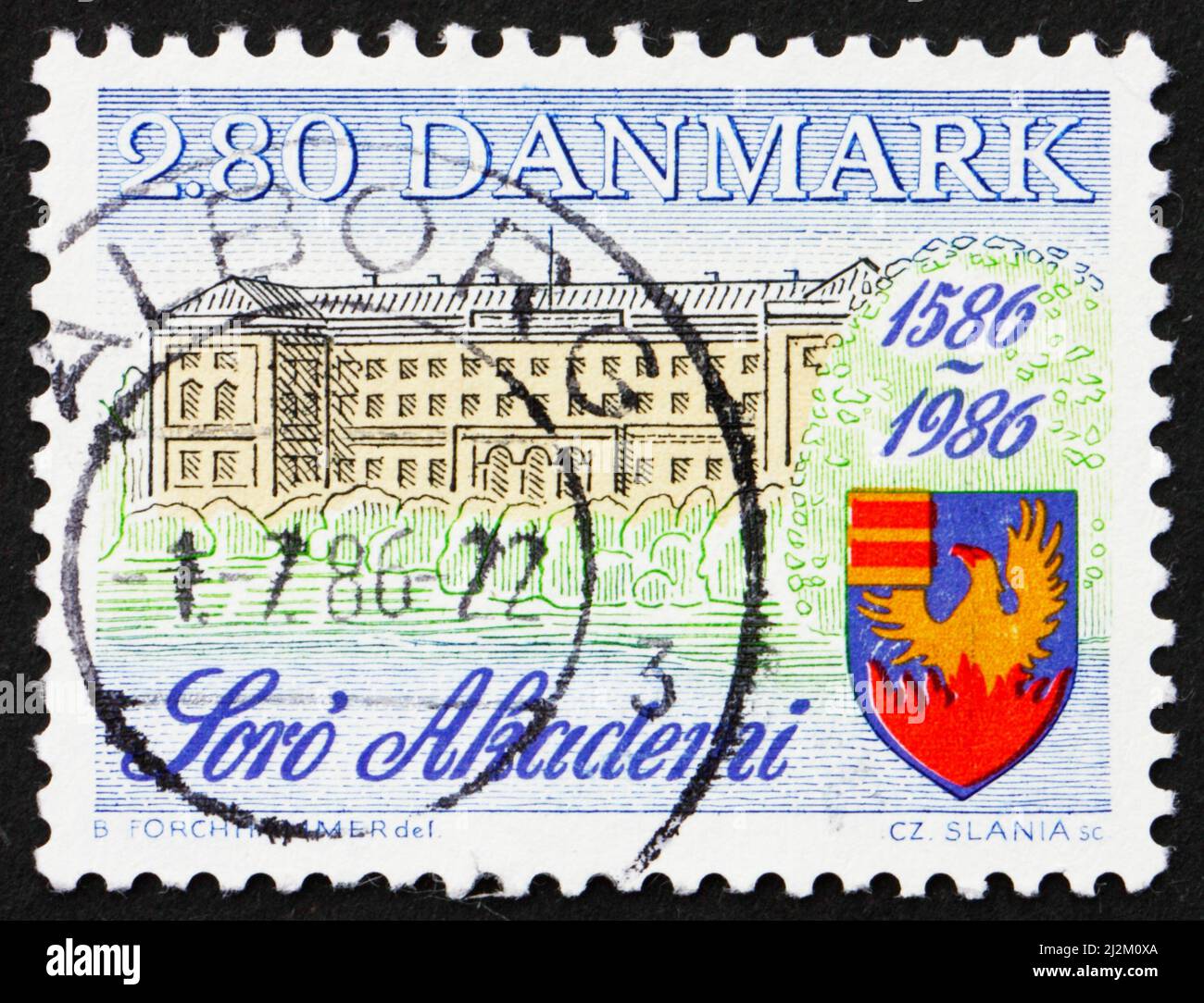DENMARK - CIRCA 1986: a stamp printed in the Denmark shows Soro Academy, 400th Anniversary, circa 1986 Stock Photo