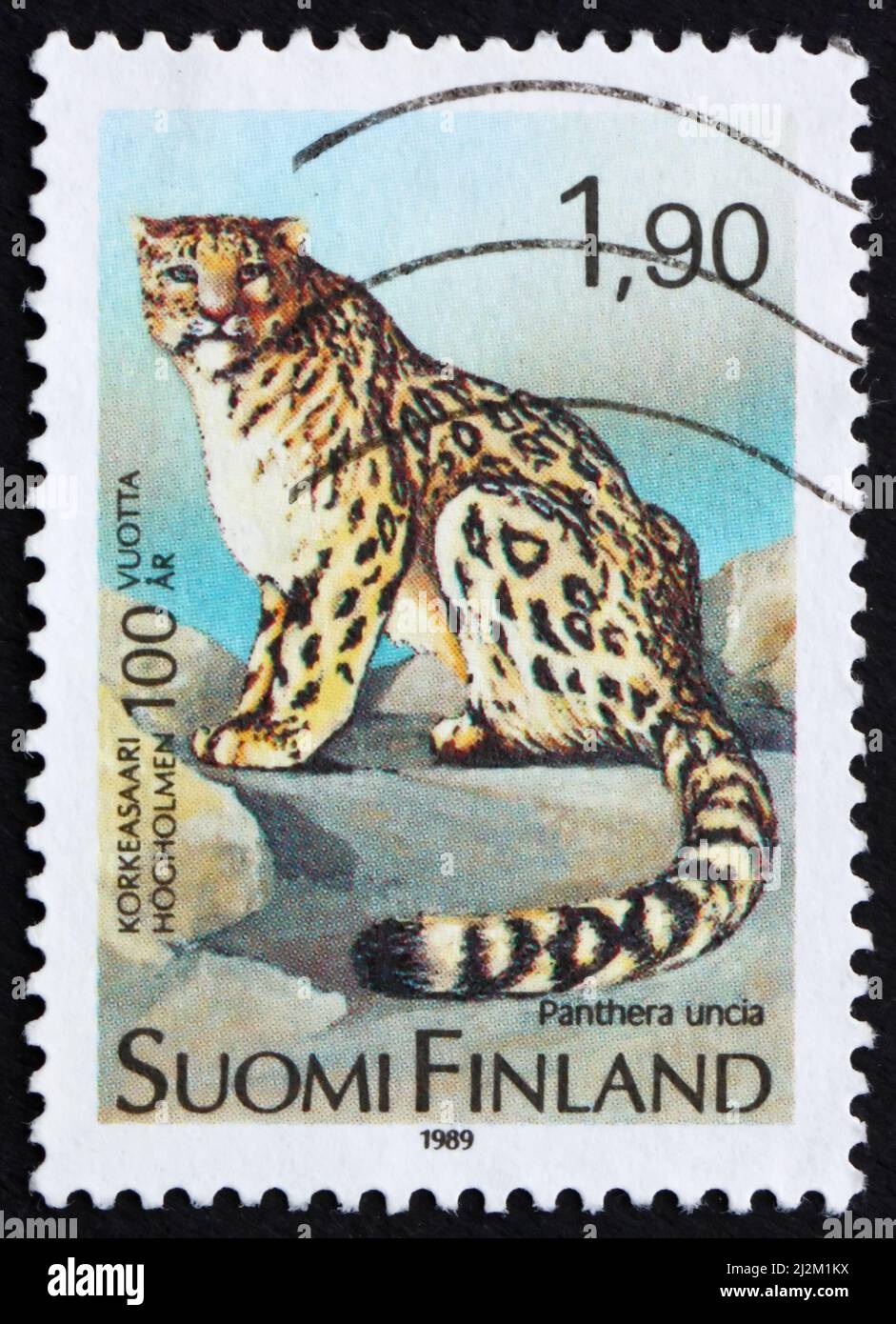 FINLAND CIRCA 1989 a stamp printed in the Finland shows Snow Leopard