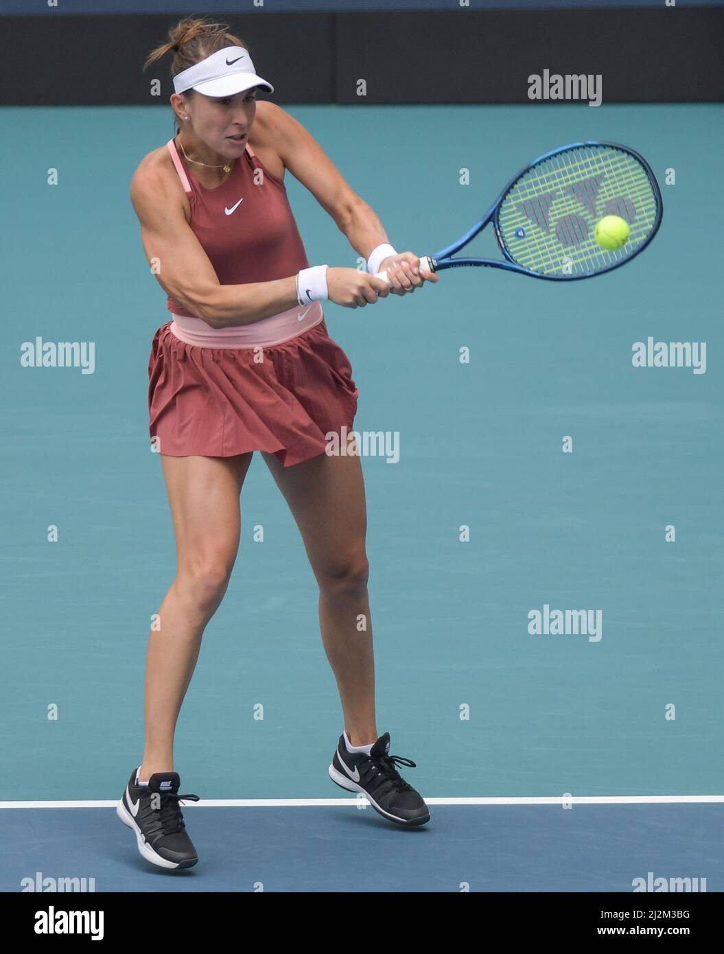 Belinda Bencic (SUI) is defeated by Naomi Osaka (JPN) 6-4, 3-6, 4-6, at the Miami  Open being played at Hard Rock Stadium in Miami Gardens, Florida on March  31, 2022: ©Karla Kinne/Tennisclix/CSM/Sipa