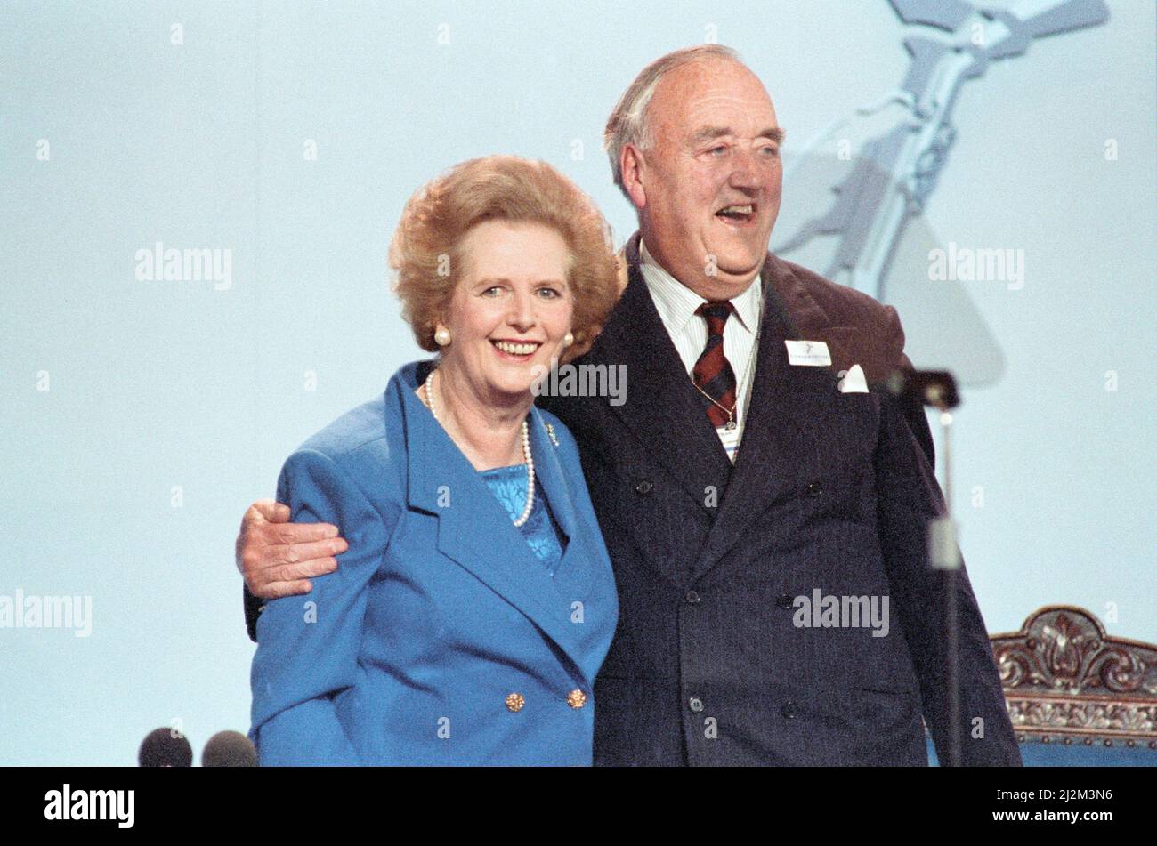 The Conservative Party Conference, Blackpool. Prime Minister Margaret Thatcher with Willie Whitelaw. October 1989. Stock Photo