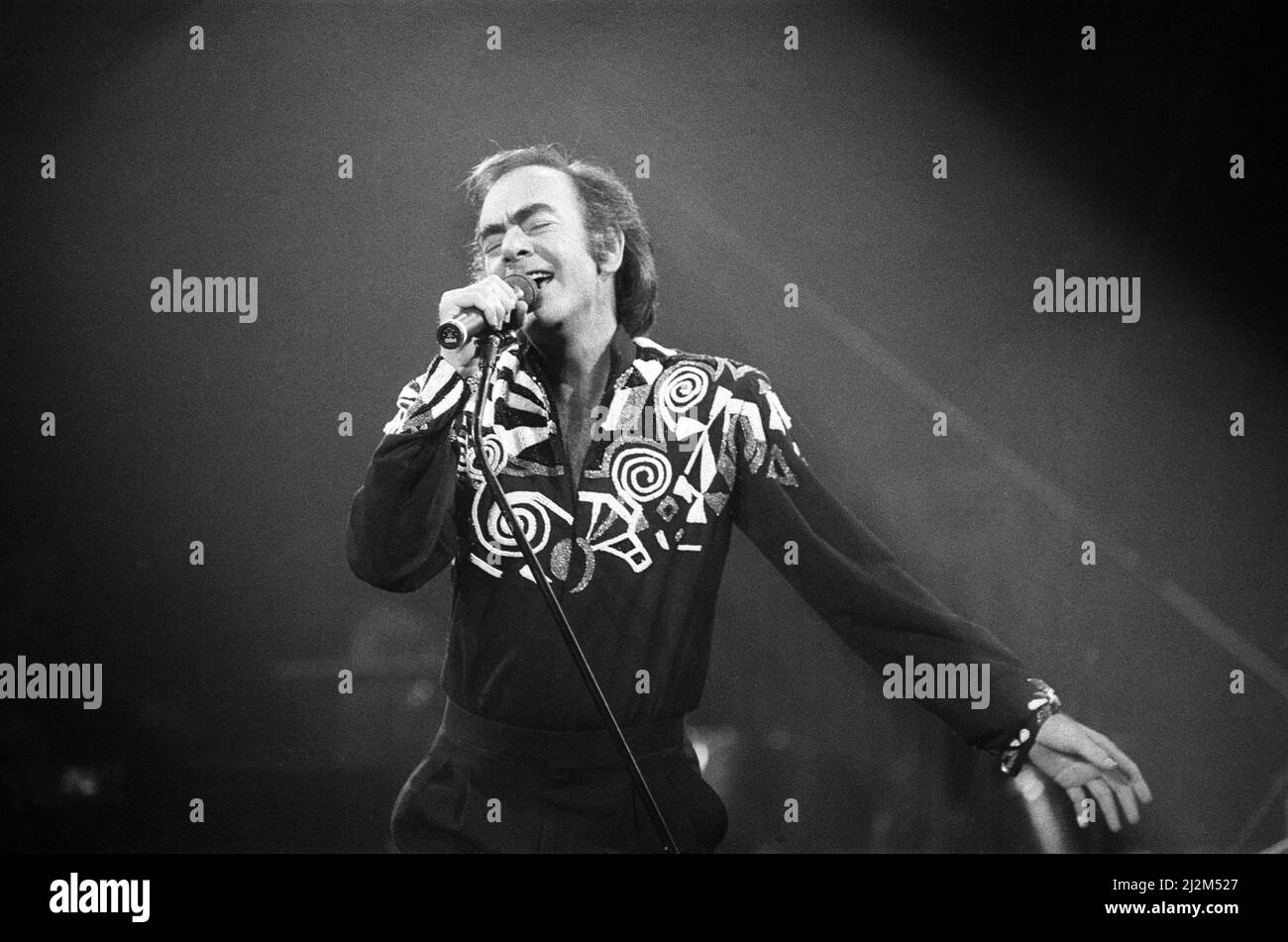 American singer Neil Diamond in concert at the NEC Arena, Birmingham. 8th November 1989. Stock Photo