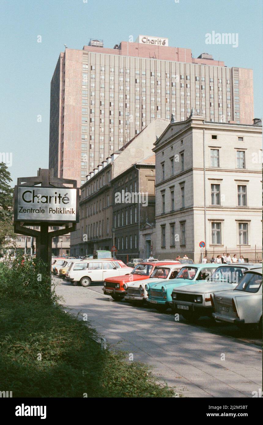 Charity Hospital in East Berlin; which is suffering from a shortage of  qualified medical staff 22nd September 1989. This is due to unsanctioned  immigration of large numbers of East Berliners to the, image size:860x1390