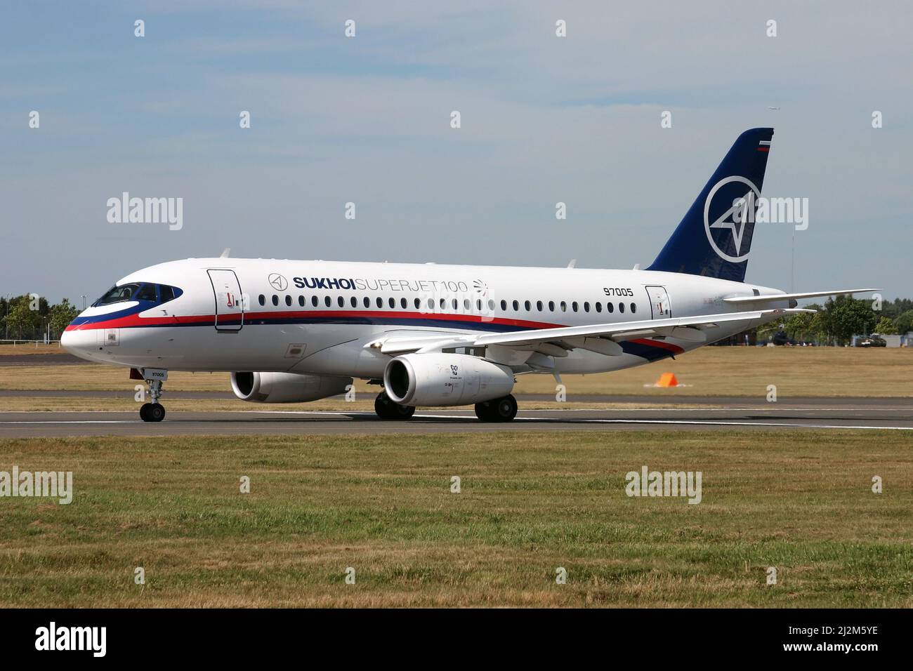 Sukhoi Superjet Russian built airliner at Farnborough Air Show Stock Photo