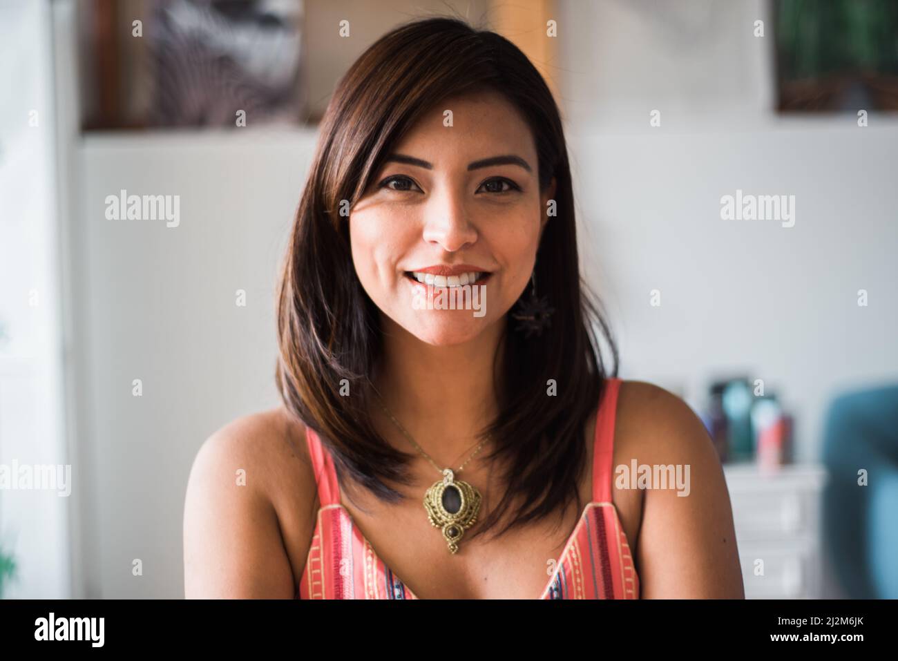 close-up of a smiling latina woman Stock Photo