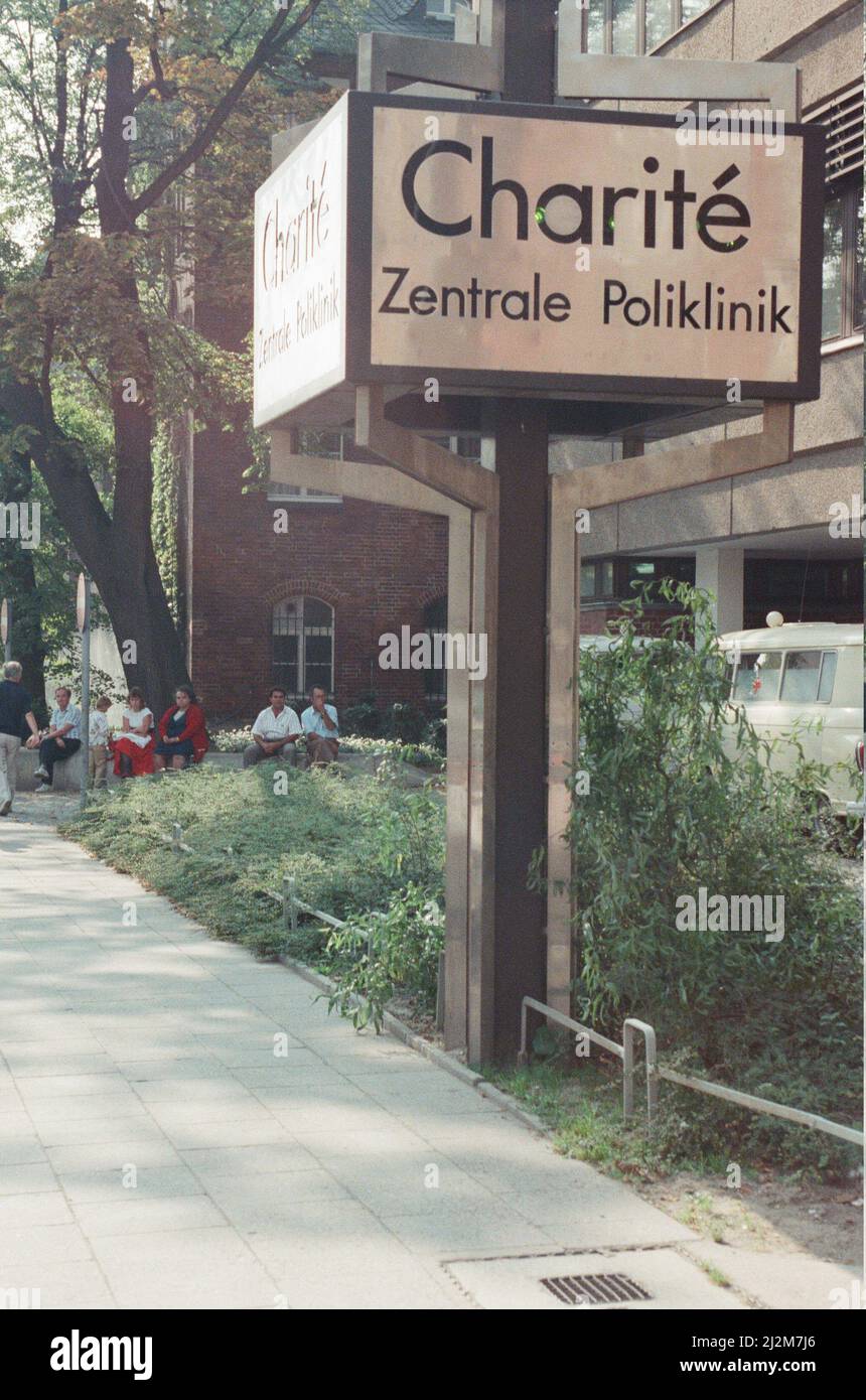 Charity Hospital in East Berlin; which is suffering from a shortage of  qualified medical staff 22nd September 1989. This is due to unsanctioned  immigration of large numbers of East Berliners to the, image size:860x1390