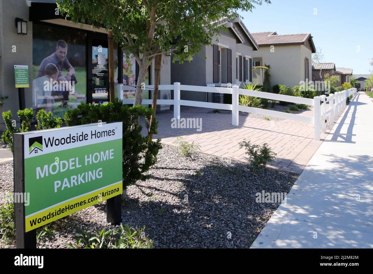 Mesa, USA. 01st Apr, 2022. Woodside Homes, a home construction company with  new built home communities across Arizona has housing for sale in a  brand-new subdivision in Mesa, Arizona, USA on April