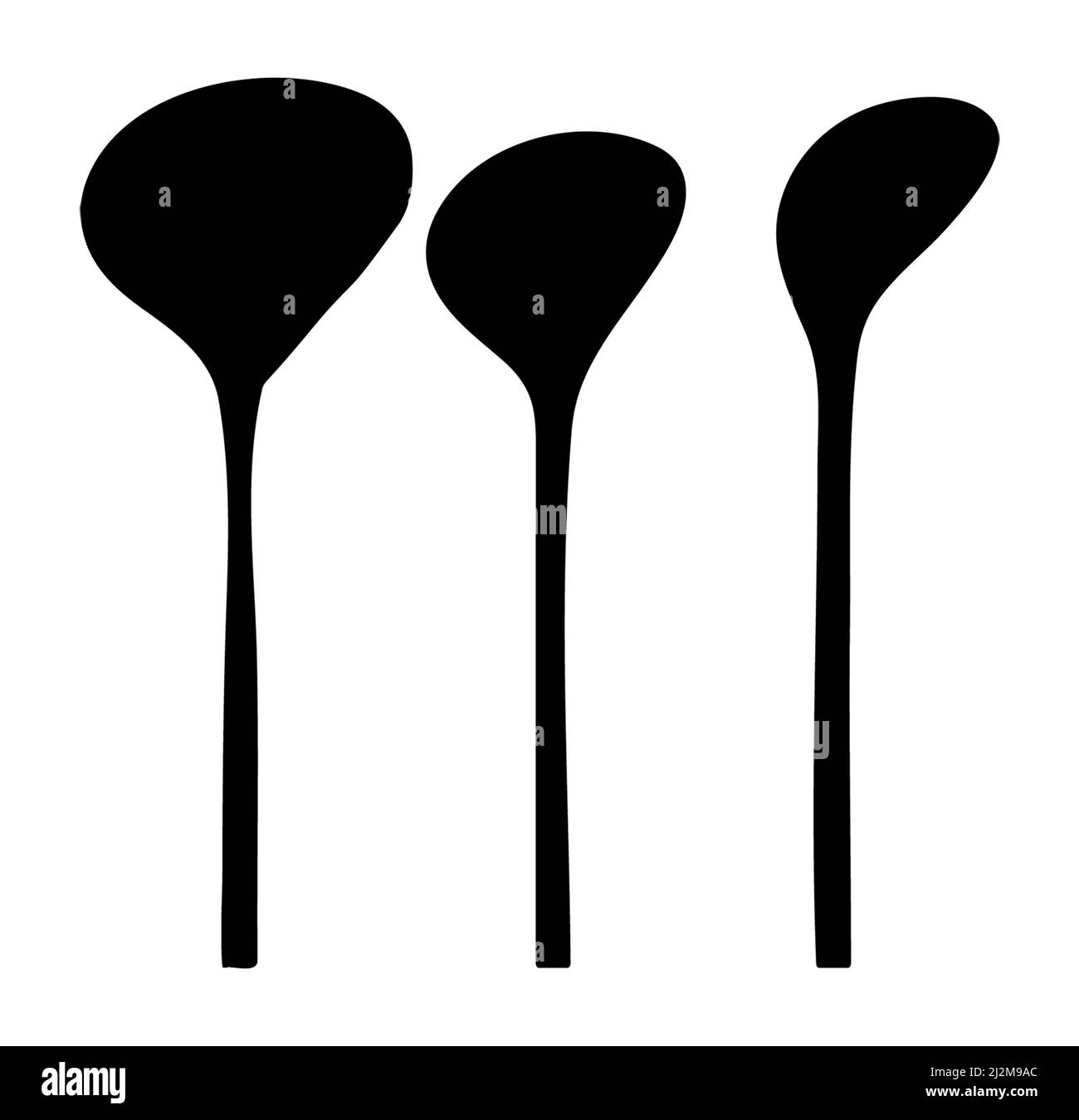 3 golf club silhouette graphics on a white background design elements for this sport. Stock Photo