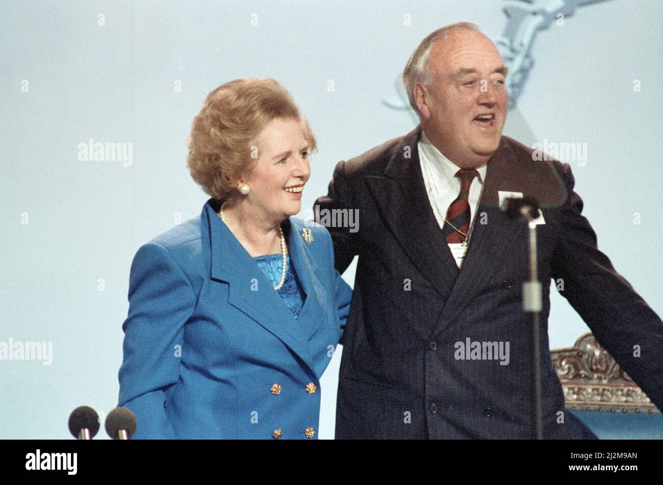 The Conservative Party Conference, Blackpool. Prime Minister Margaret Thatcher with Willie Whitelaw. October 1989. Stock Photo