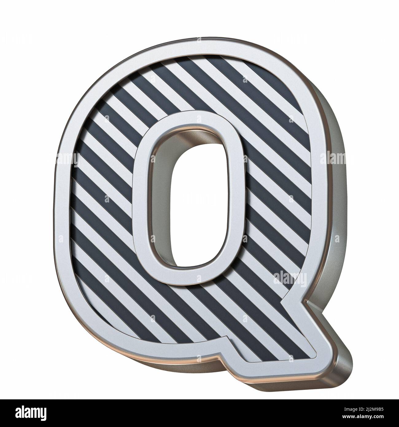 Stainless Steel And Black Stripes Font Letter Q 3d Rendering