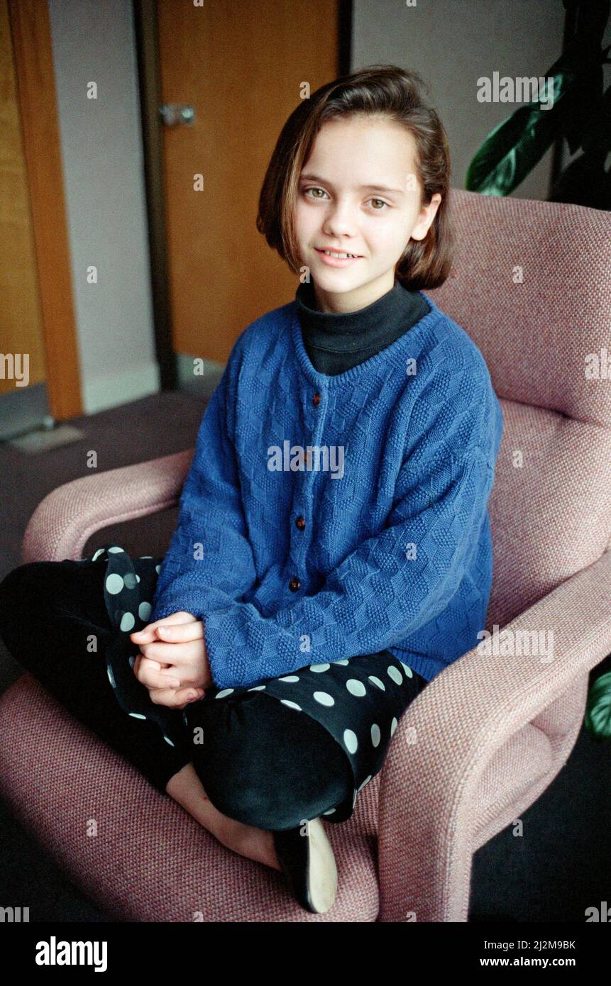 11 year old Christina Ricci, junior star in the blockbuster movie 'The Addams Family'. 9th December 1991. Stock Photo