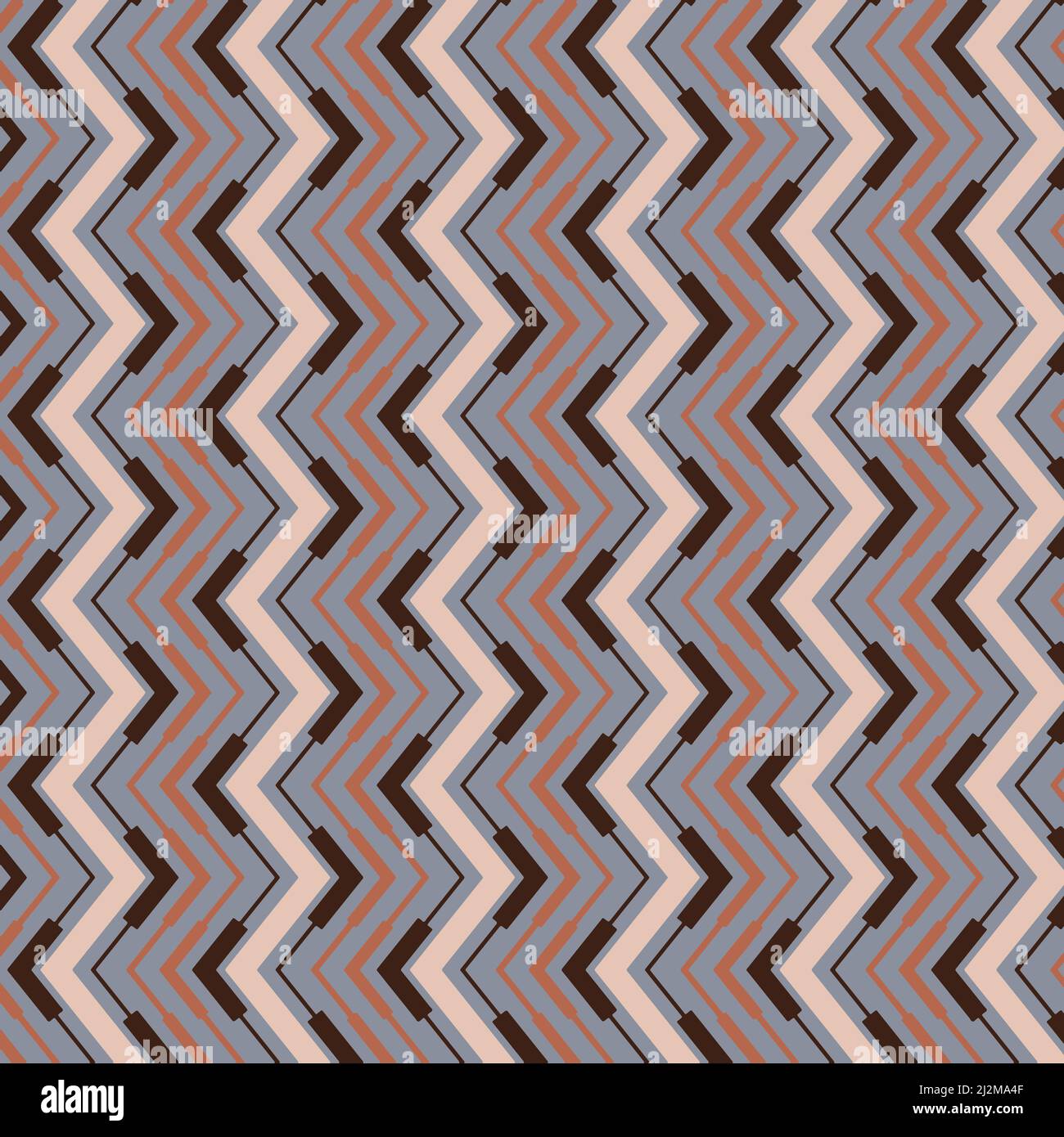 Country western chevron pattern background in different vertical zigzags in gray, peach coral, brown and copper red colors for this design element. Stock Photo