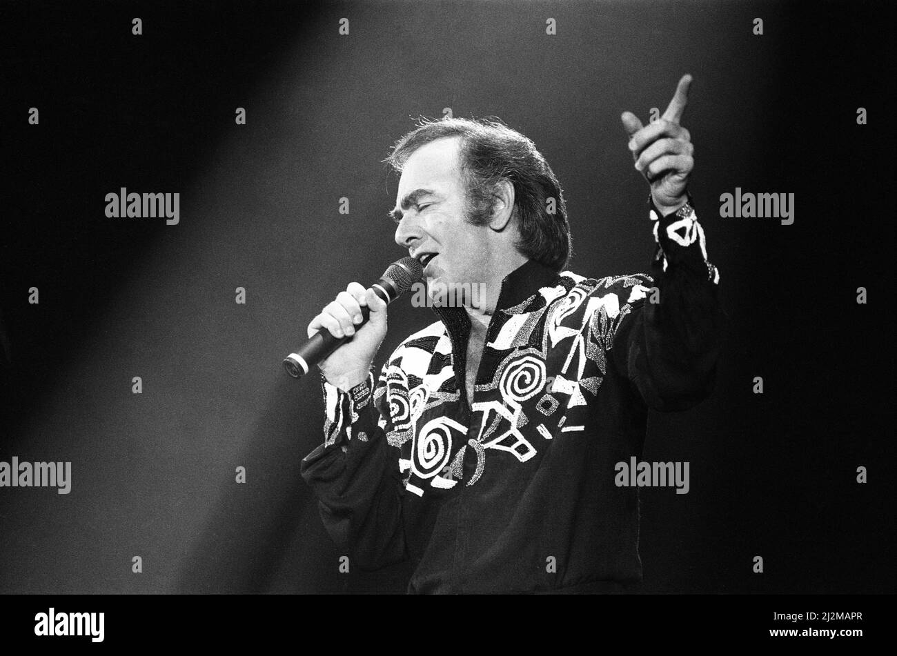 American singer Neil Diamond in concert at the NEC Arena, Birmingham. 8th November 1989. Stock Photo