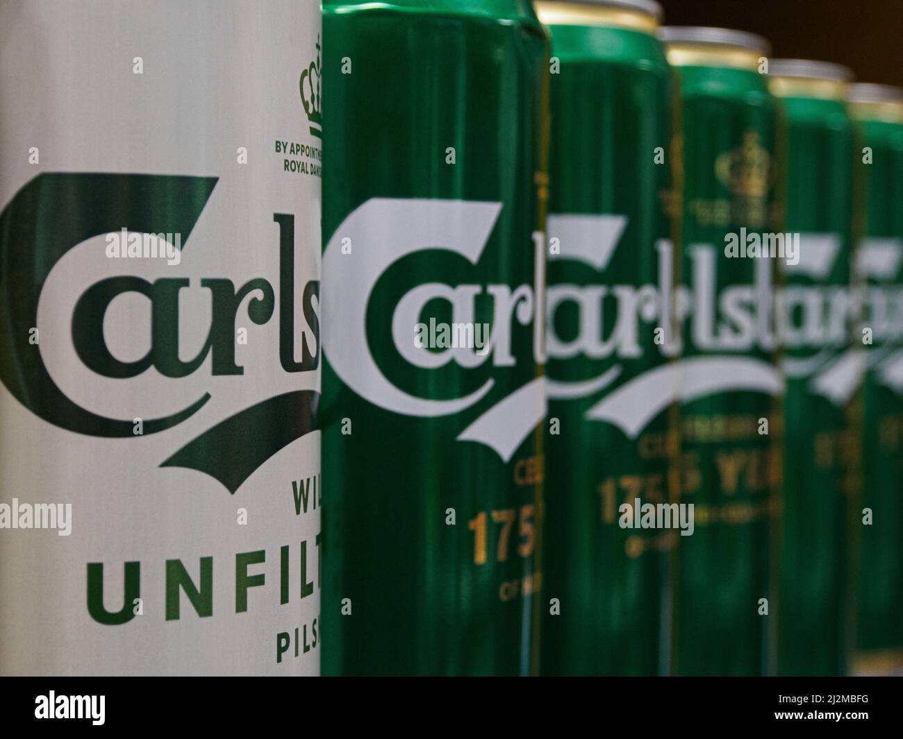 Overhale Luske opladning Moscow, Russia. 31st Mar, 2022. Carlsberg beer cans seen on a supermarket  shelf. It was reported that Carlsberg Group is leaving the Russian market  and plans to transfer the local business to