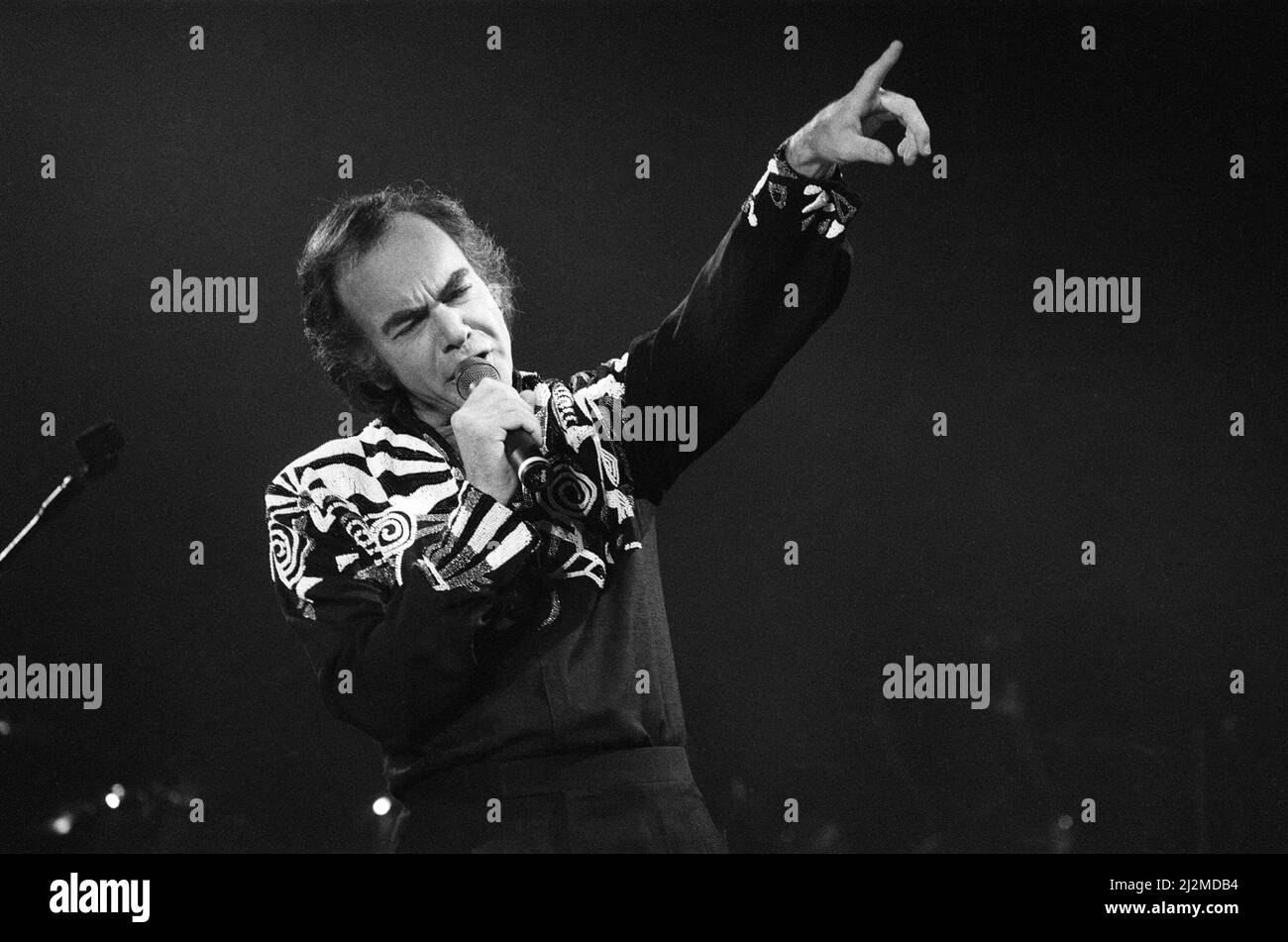 American singer Neil Diamond in concert at the NEC Arena, Birmingham. 8th November 1989. Stock Photo