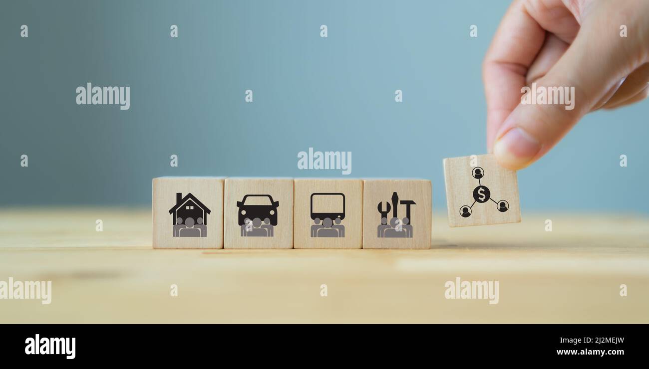 Sharing economy and smart consumption concept. People save money and ...