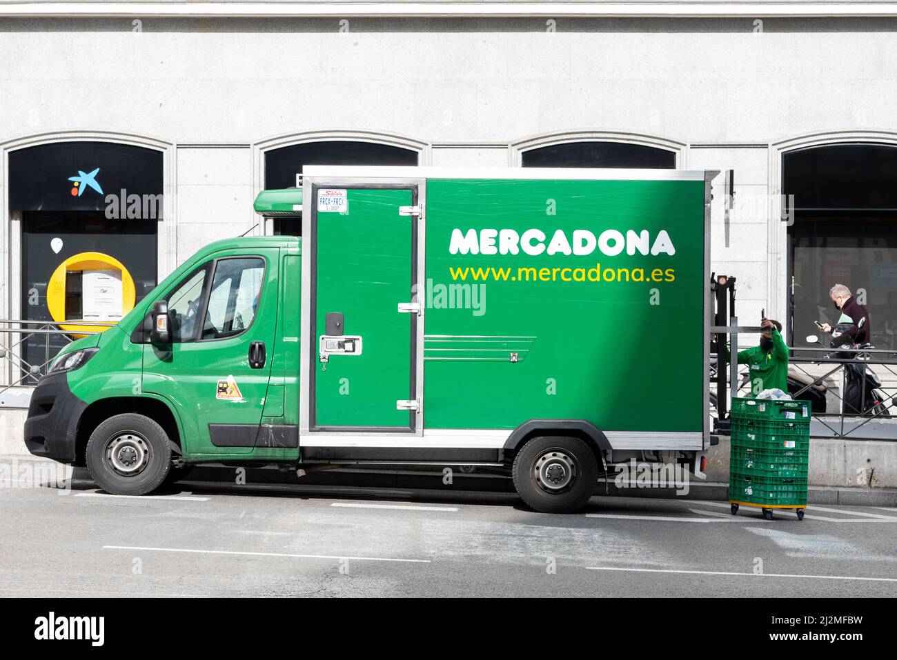 A delivery truck worker from the Spanish supermarket chain, Mercadona