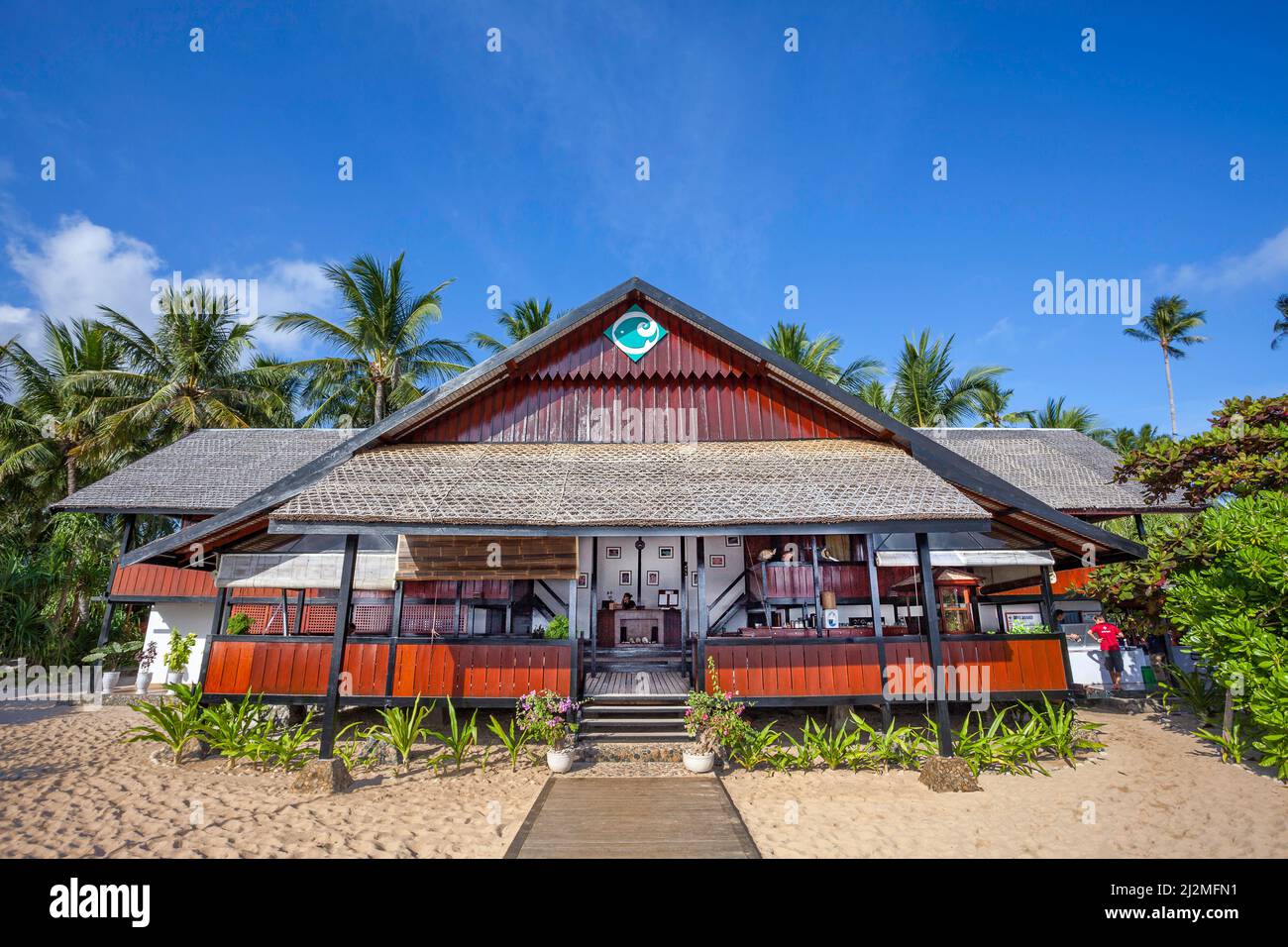 The main lobby and office of the diving resort, Wakatobi, Indonesia. The dive shop is just to the right of this building. Stock Photo
