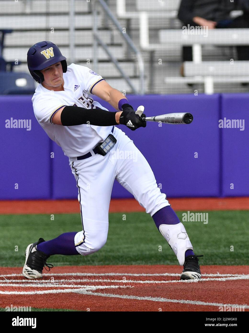 Seattle, WA, USA. 02nd Apr, 2022. Washington 3rd baseman Michael Snyder during the NCAA baseball game between the Arizona Wildcats and Washington Huskies at Husky Ballpark in Seattle, WA. Steve Faber/CSM/Alamy Live News Stock Photo