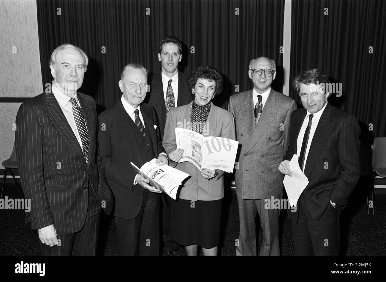 Any Questions? team including Menzies Campbell, Enoch Powell, Edwina Curry, Gerald Kaufman and Jonathan Dimbleby. Slaithwaite, 13th December 1991. Stock Photo
