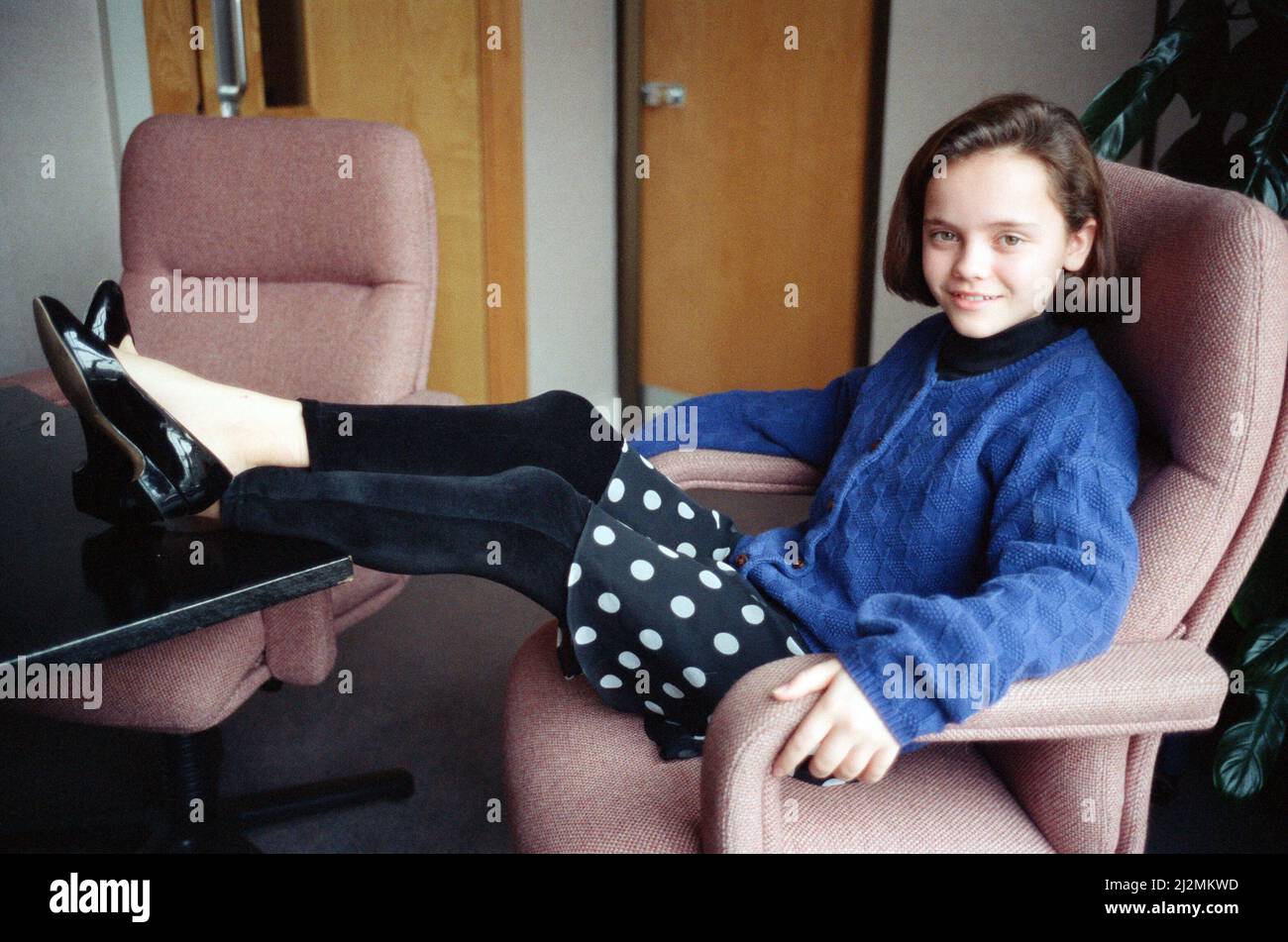 11 year old Christina Ricci, junior star in the blockbuster movie "The Addams Family". 9th December 1991. Stock Photo
