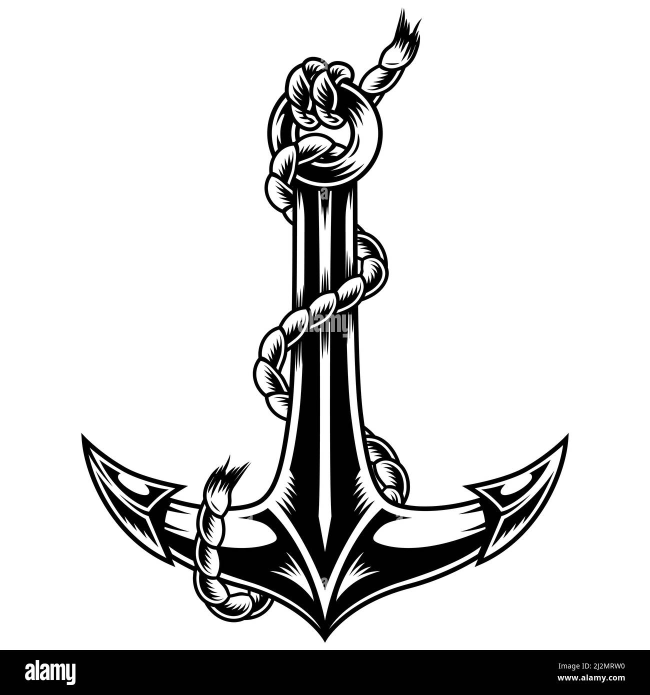 Vintage monochrome ship anchor with rope around it isolated vector