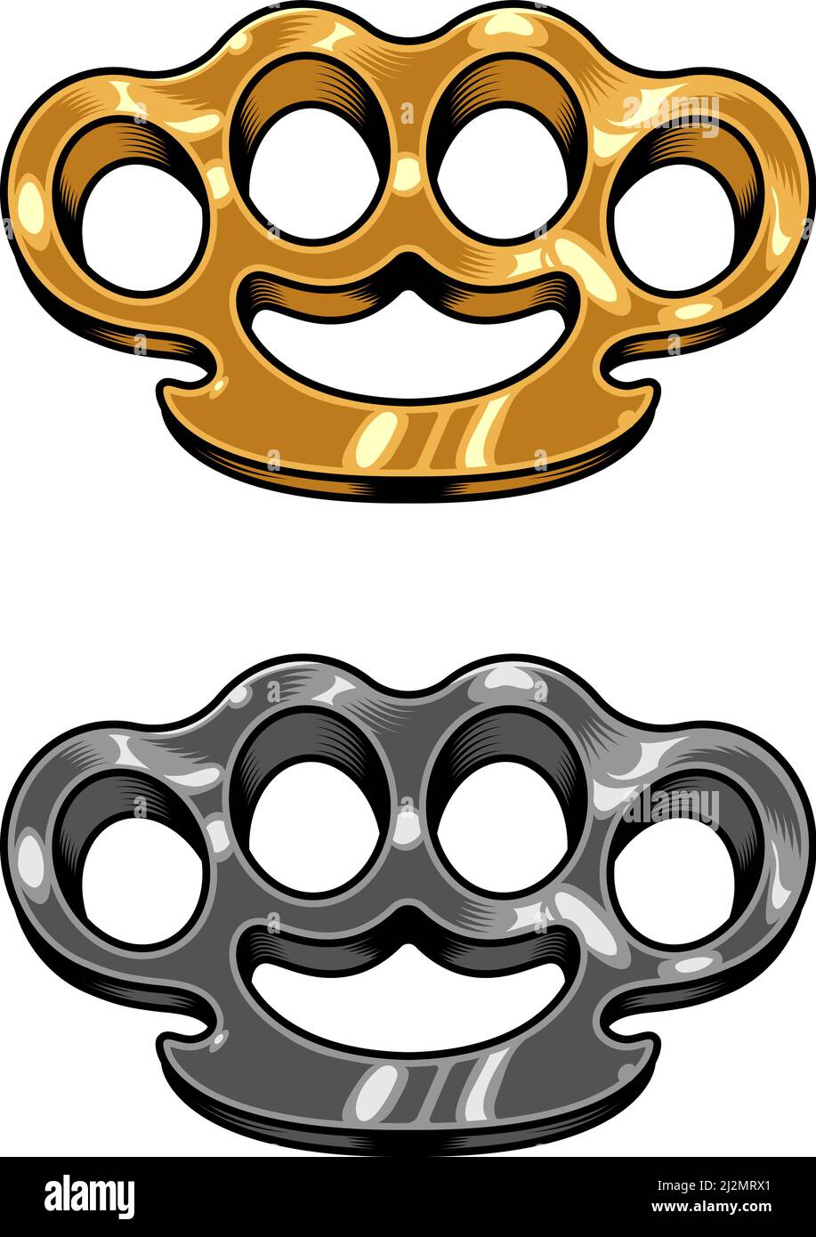 Brass knuckles silver and gold. Vector illustration Stock Vector