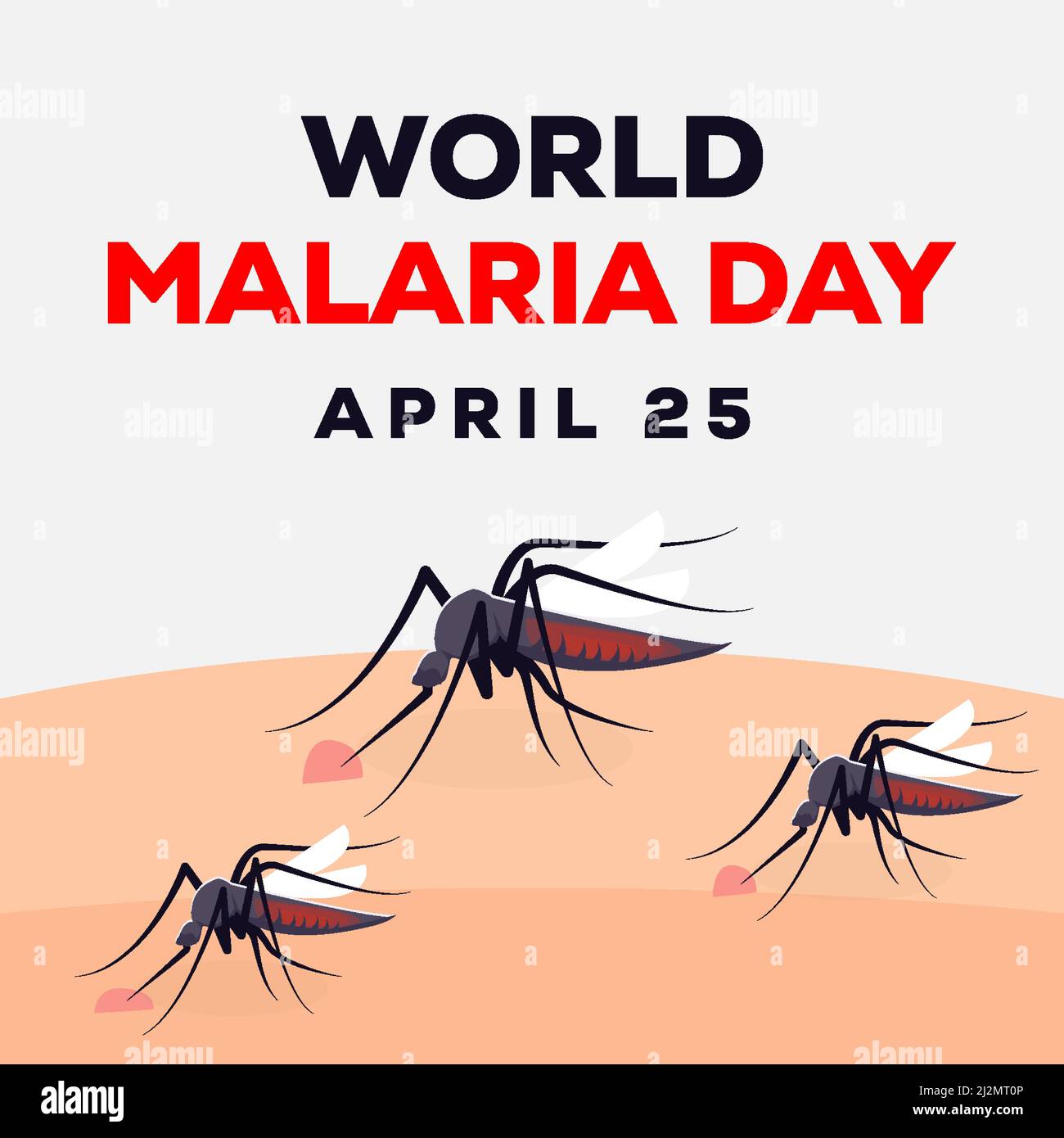 world malaria day illustration, with mosquito biting a skin person Stock Vector