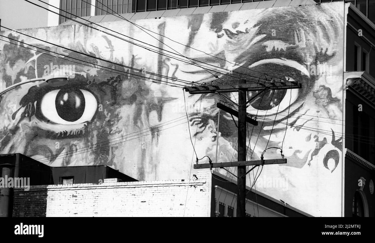 Large hand painted art mural in downtown San Diego, CA circa 1979 Stock