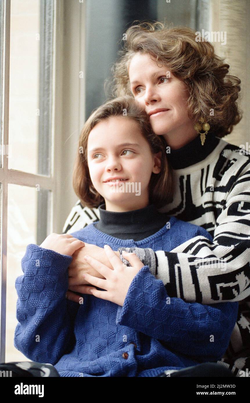 11 year old Christina Ricci, junior star in the blockbuster movie 'The Addams Family', with her mother Sarah. 9th December 1991. Stock Photo