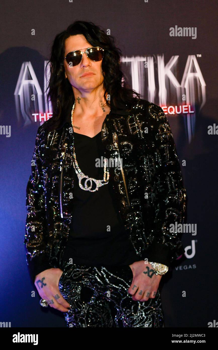 Las Vegas, NV, USA. 2nd Apr, 2022. Criss Angel at the opening night of Criss Angel Amystika at the Criss Angel Theater at Planet Hollywood Resort & Casino in Las Vegas, Nevada on April 2, 2022. Credit: Dee Cee Carter/Media Punch/Alamy Live News Stock Photo