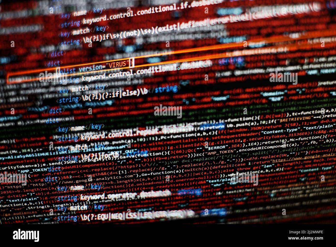 Desktop PC monitor photo. Javascript functions, variables, objects. Project managers work new idea. Future technology creation process. Stock Photo