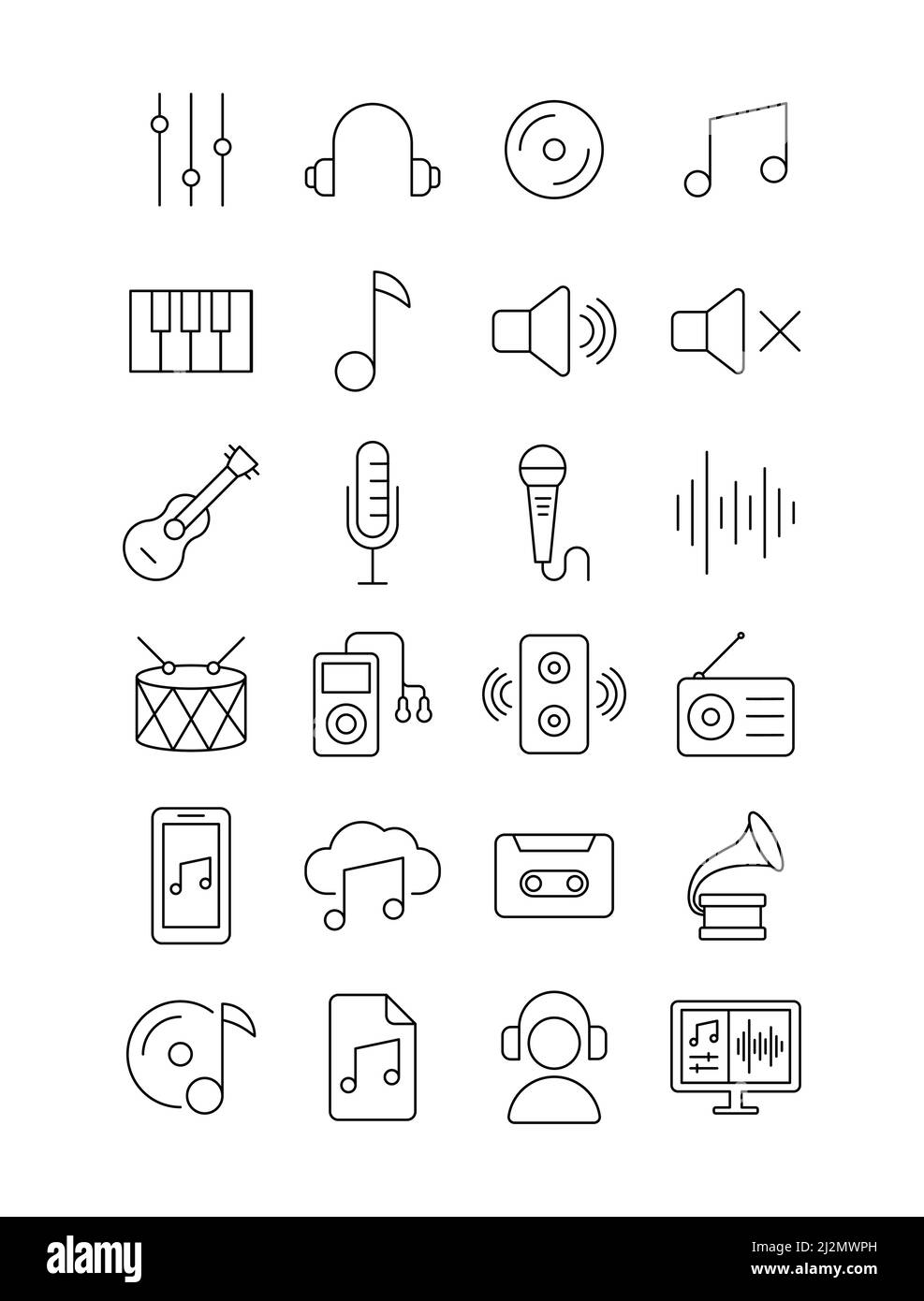 Music vector line icon set on white background Stock Vector