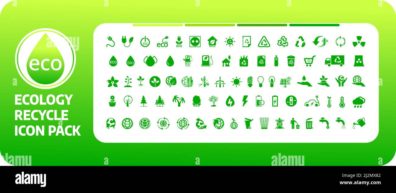 Ecology Recycle And Renewable Energy Green Icons Set Stock Vector Image ...