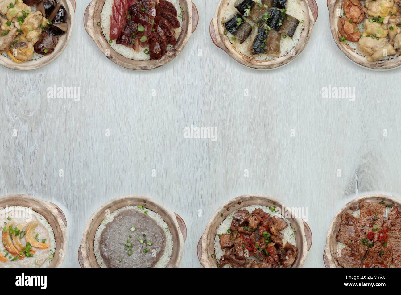 Eight kinds of Hong Kongstyle authentic clay pot rice neatly put