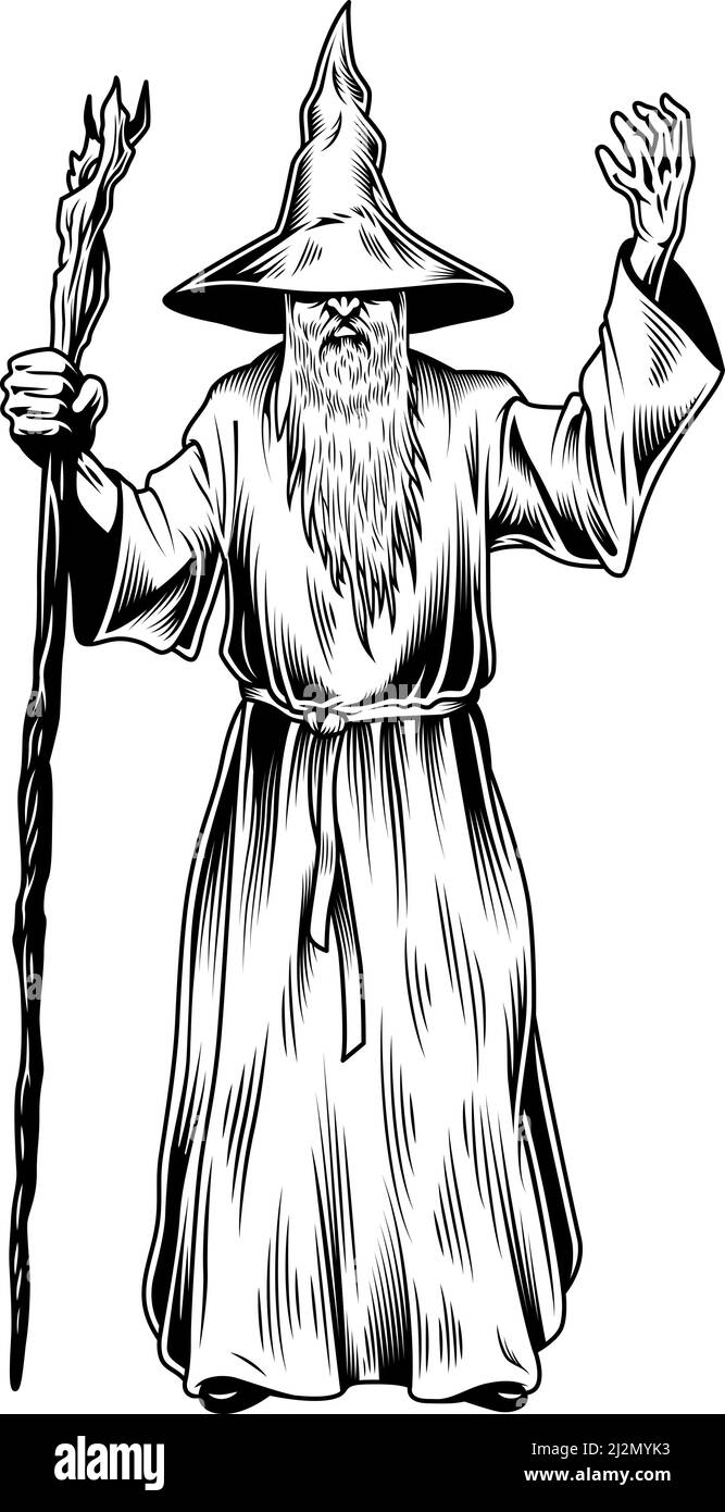 Fantasy wizard isolated on white. Vector illustration Stock Vector
