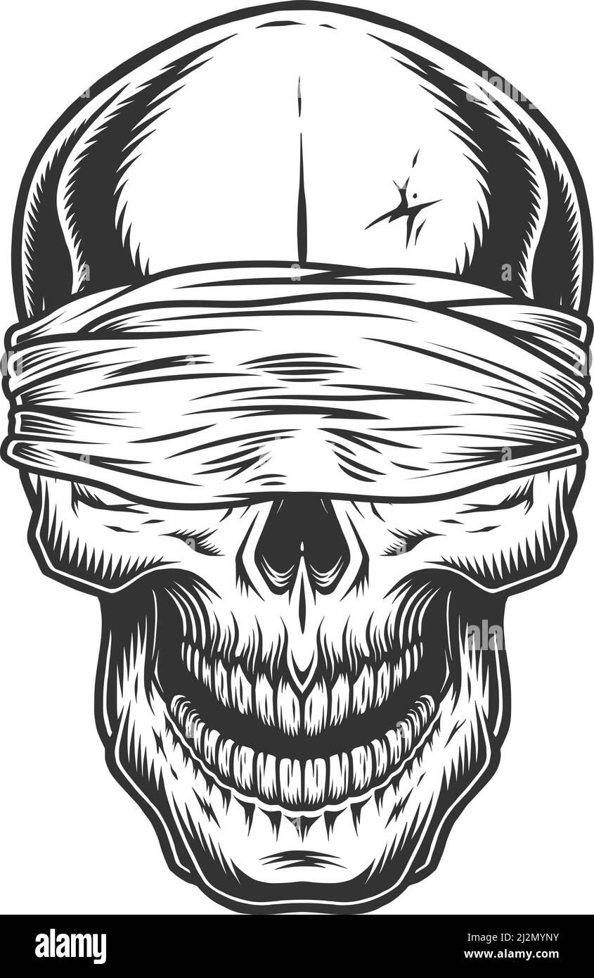 Monochrome vintage skull with blindfold. Vector illustration Stock ...