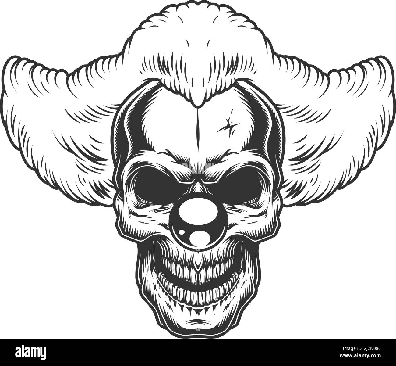 Skull angry clown style. Vector illustration concept Stock Vector