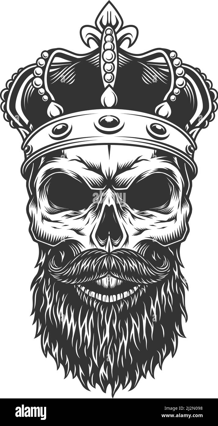 Skull with beard in the crown. Vector illustration Stock Vector