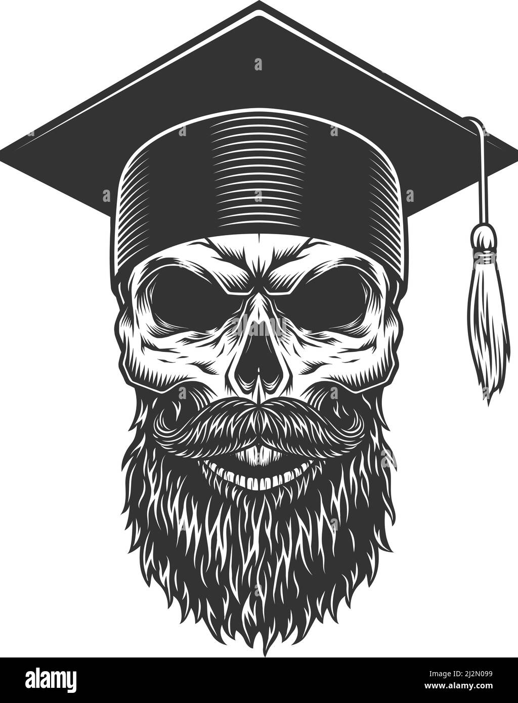 Skull in the graduated hat. Vector illustration Stock Vector