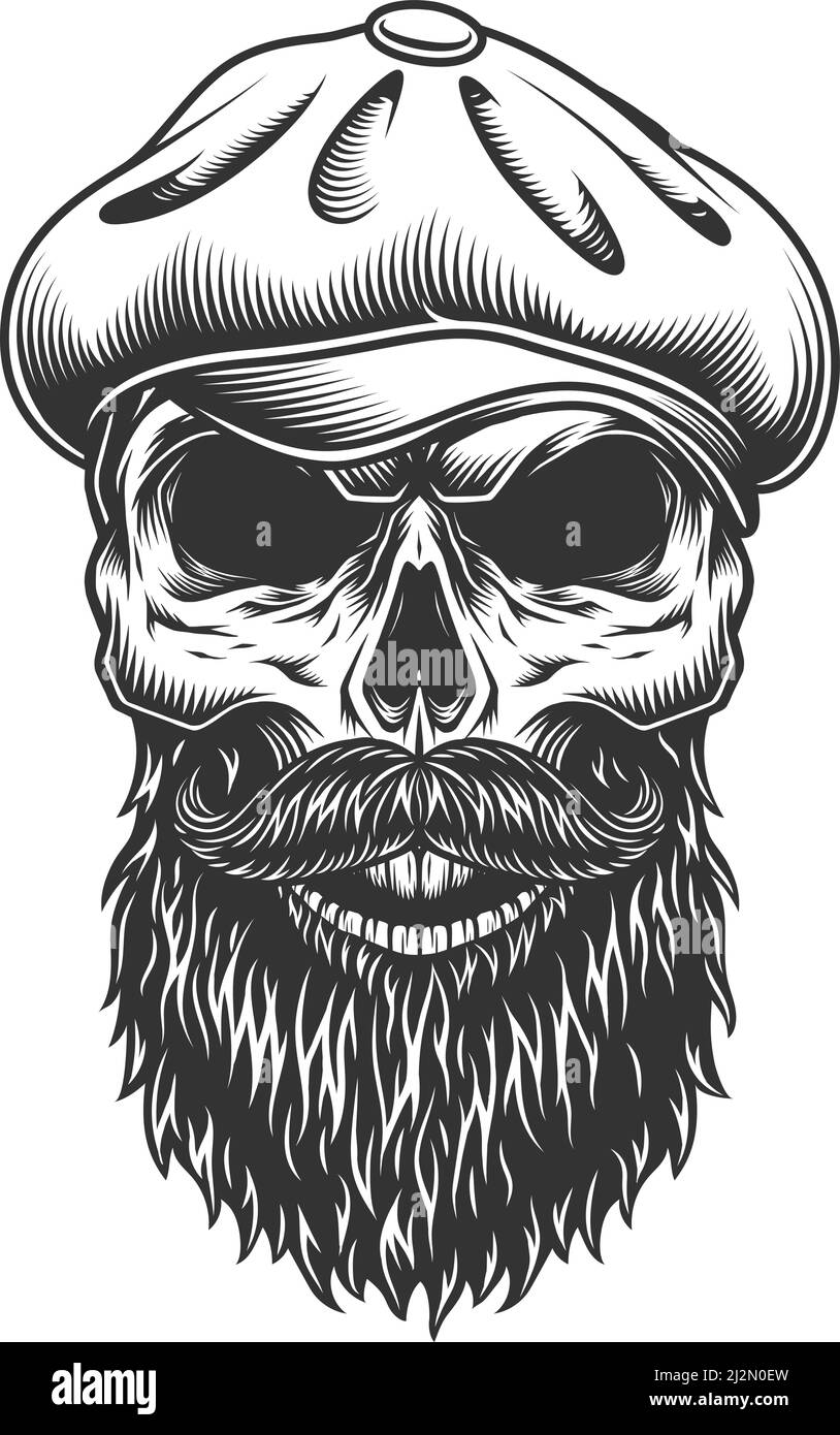 Skull in the tweed hat. vector vintage illustration Stock Vector