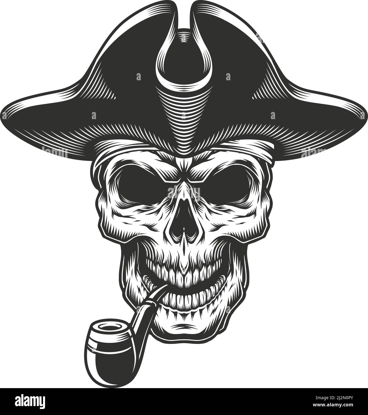 Skull with beard in the pirate hat. Vector illustration Stock Vector ...