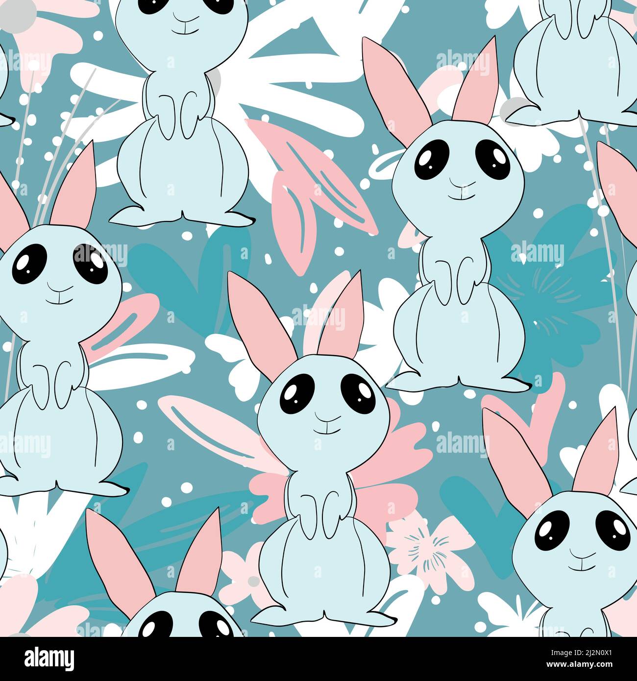 Seamless pattern with silhouette Easter rabbits on color background ...