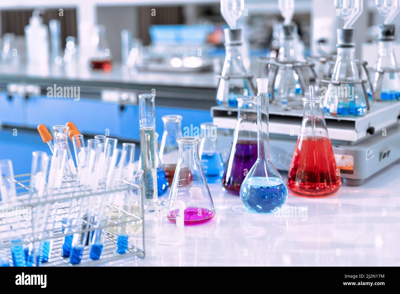 glass flask in chemical science education laboratory with molecular